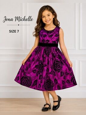 Jona Michelle Girls Size 7 Pink & Black Floral Party Dress fashion Holiday
